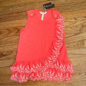 NWT sz 8 Matilda Jane Garden Waterfall Tunic Eyelet Lace Ruffle Tank Top Peach